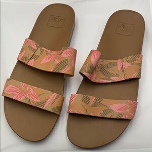 Reef Floral Tan Slide Sandals